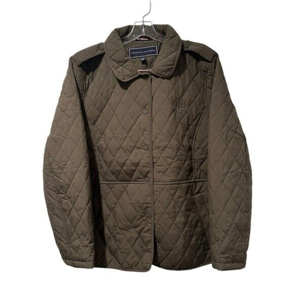 Tommy Hilfiger Women's XXL Green Quilted Jacket Embroidered Juniper Barn Coat - Picture 1 of 8